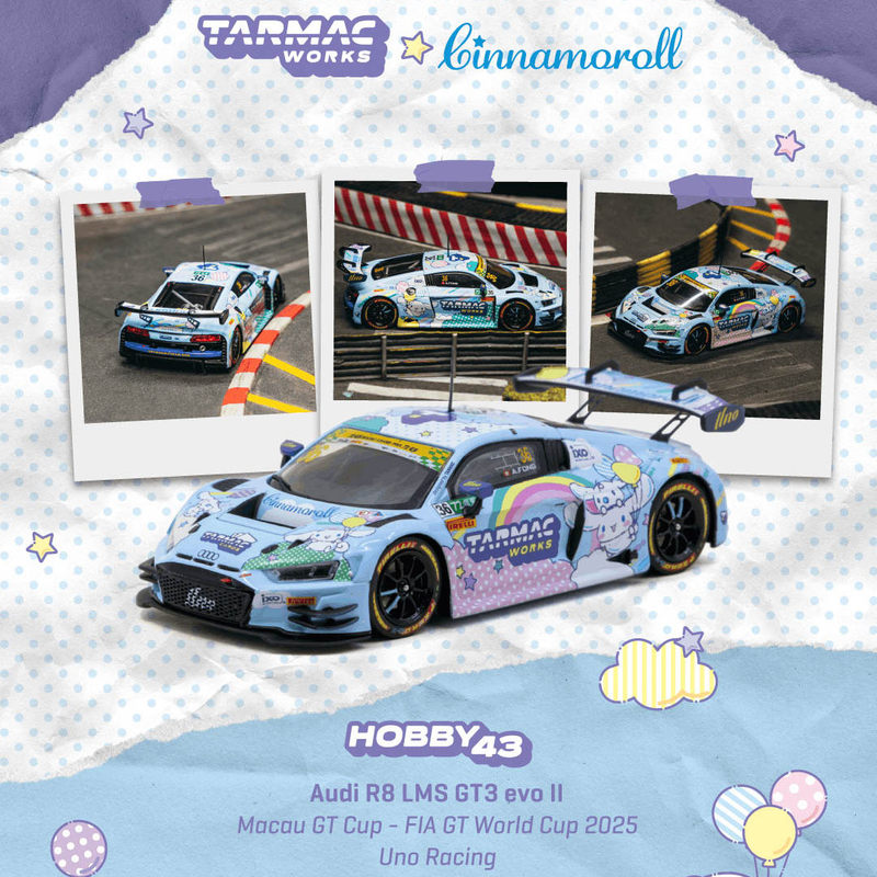 Tw Cinnamon Dog Tarmac 1:64 Audi R8 Lms Gt3 Evo Ii Big-Eared Dog # 36 # Macau Racing Model