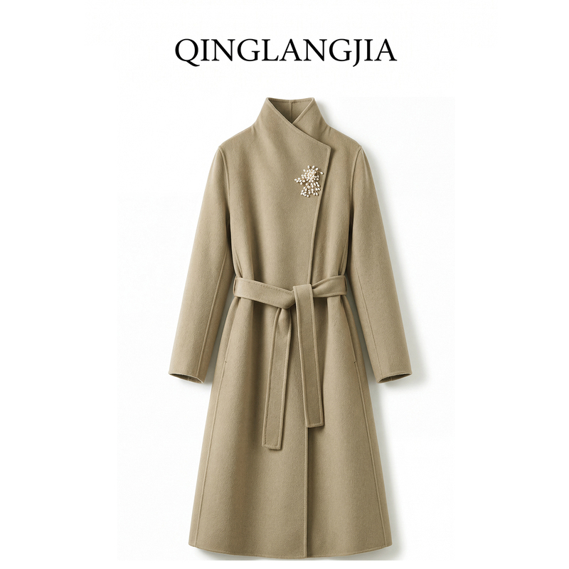 【One Coat, Two Ways to Wear • Comes with Brooch】Autumn and Winter Wool Coat, Mid-Length Double-Sided Woolen Coat, Elegant Woolen Outerwear