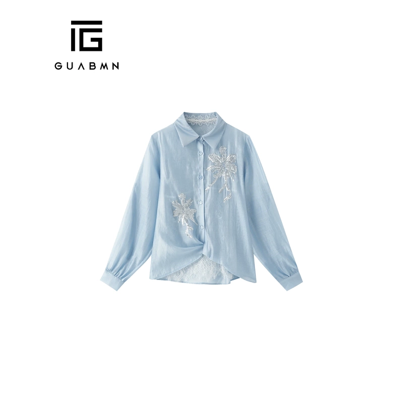 Guabmn2026 Spring New Lace Embroidered Shirt Two-Piece Set Women's Long-Sleeved Top 6602