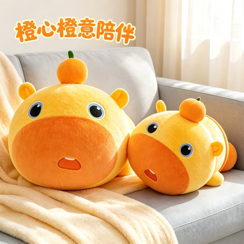 Cute Capybara Lying down Expression Plush Toy Large Pillow Orange Big Face Gift