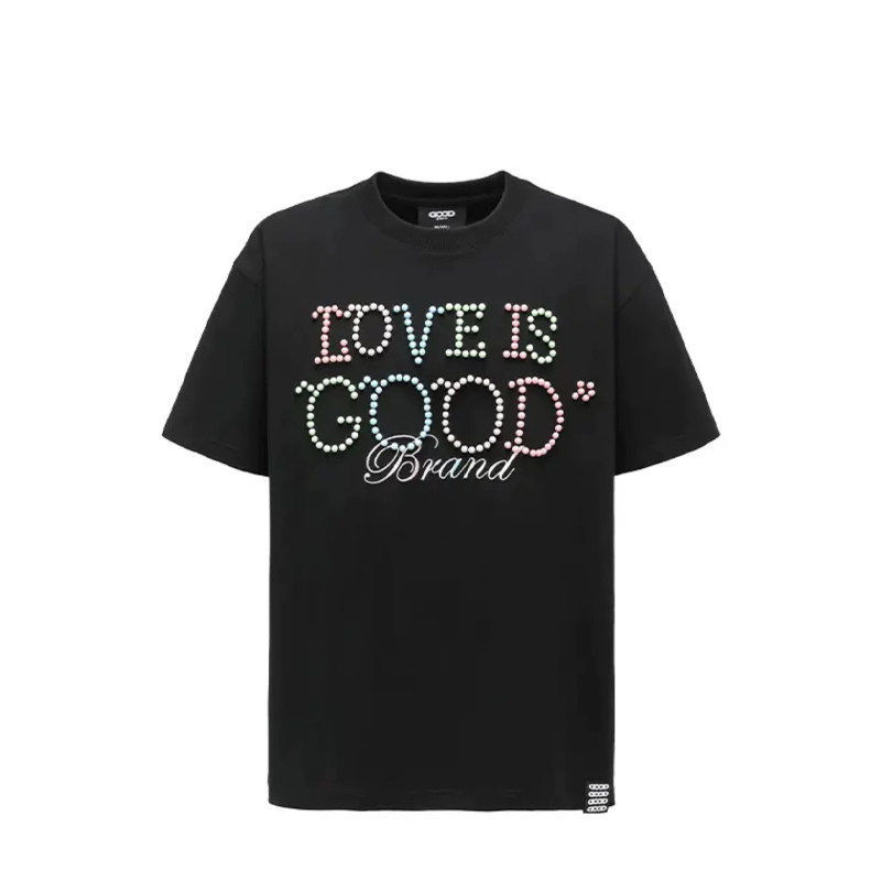 【Trendy Brand Outfits】Same Style as Celebrities! Couple's Matching High-Weight Pure Cotton Short-Sleeve Shirt with Pearl Lettering