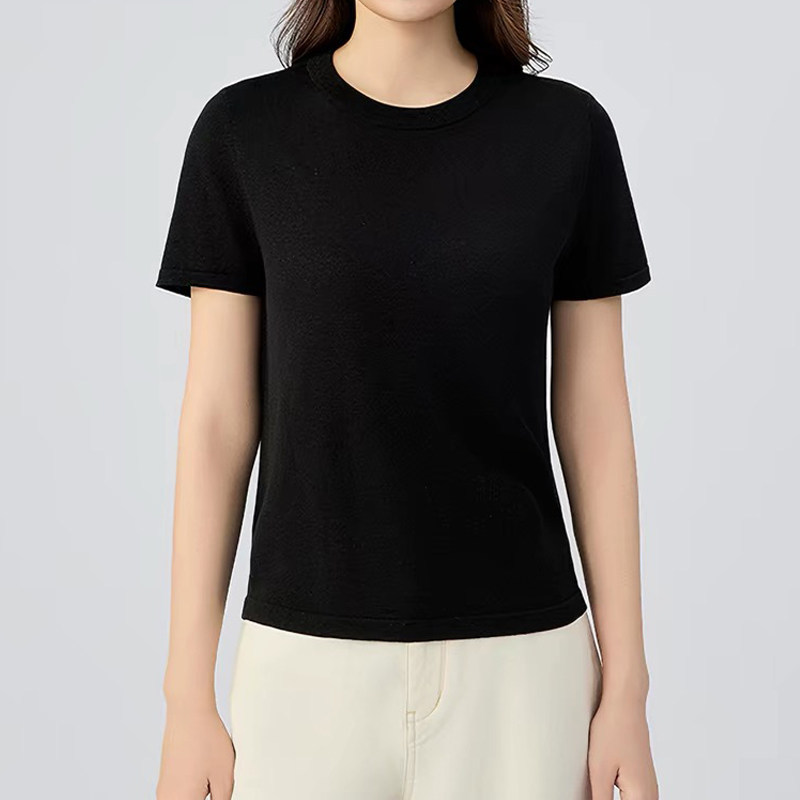 【Db Deep Breath】Triacetate Gold and Silver Thread Round Neck Knit Short Sleeves~24Gd542
