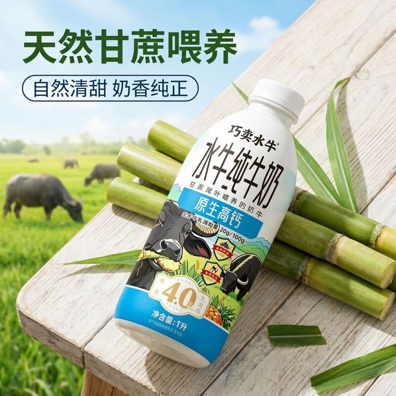Us 1 Liter of Buffalo Milk, 12 Bottles in a Large Box, Dessert Coffee Milk Cap, Baking Milk Tea Shop Commercial Ingredients