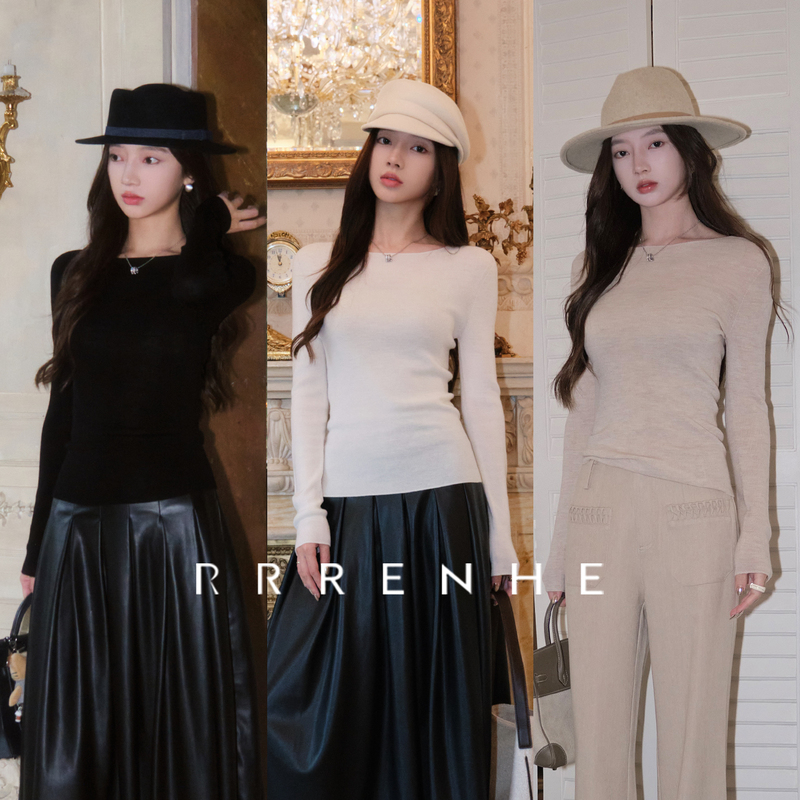 Rrren He【Mianmian Mousse】Fine-Spun Sheep Wool Seamless One-Piece 18g Slimming Knit Sweater for Layering