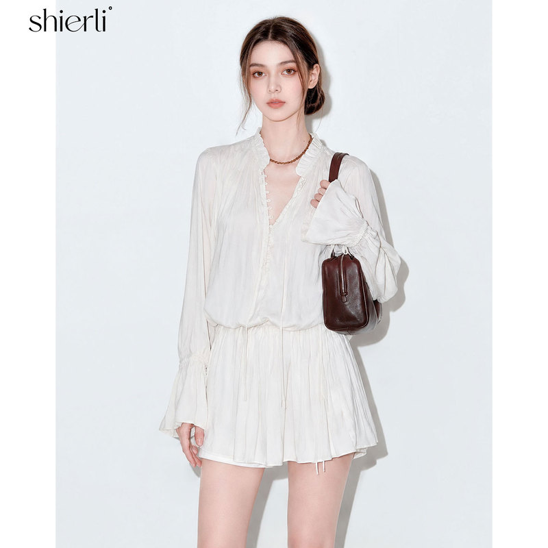 Shierli【Celebrity Style】Ruffled Half-Placket Button Flared Sleeve French Vintage Shirt Dress Shierli【Celebrity Style】Ruffled Half-Placket Button Flared Sleeve French Vintage Shirt Dress