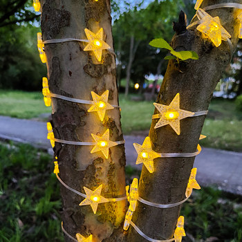 Star leather line lamp camping decorative light string project lighting low voltage safety warm white color garden lamp arranged around the tree