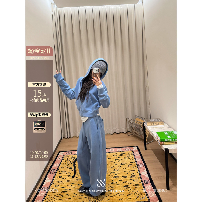 Sun11【Cloud Set】380 Velvet-Like Hooded Sports Casual Set for Women, Autumn and Winter Sweatshirt and Sweatpants Set Sun11【Cloud Set】380 Velvet-Like Hooded Sports Casual Set for Women, Autumn and Winter Sweatshirt and Sweatpants Set