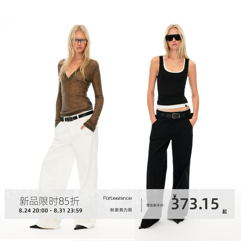 Forbearance100 Cotton Mid-Low Waist Autumn Straight-Leg Jeans That Make You Look Taller, Slimming, Supermodel Style, Versatile, Simple Black and White
