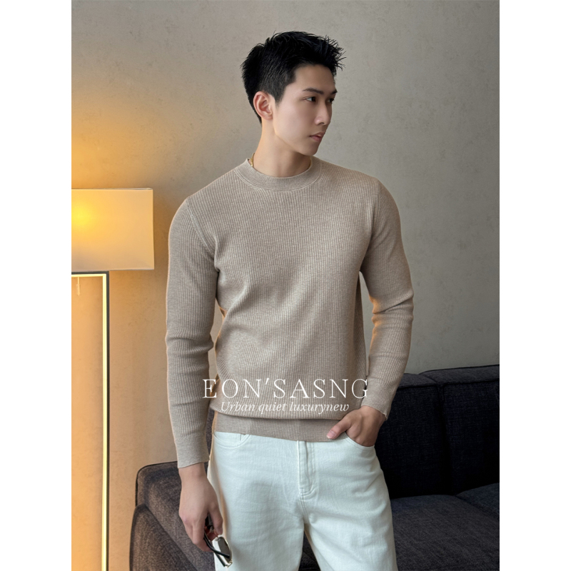 【Textured Yarn】Eon's Autumn/Winter Basic Base Layer Vertical Ribbed Crew Neck Men's Old Money Style Knit Sweater 【Textured Yarn】Eon's Autumn/Winter Basic Base Layer Vertical Ribbed Crew Neck Men's Old Money Style Knit Sweater