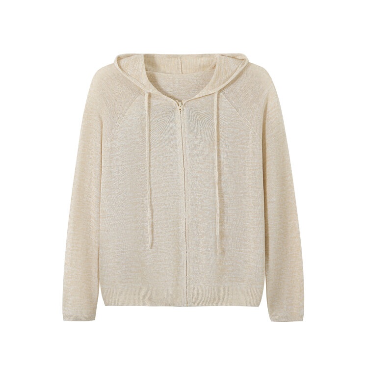 Seamless One-Piece Summer-Relieving Knit Cardigan with Drawstring Hood Casual Top A26-052 Seamless One-Piece Summer-Relieving Knit Cardigan with Drawstring Hood Casual Top A26-052