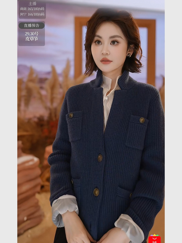 Sunny Cashmere Wool Stand Collar Pocket Knit Cardigan 10Cw181692C Sunny Cashmere Wool Stand Collar Pocket Knit Cardigan 10Cw181692C