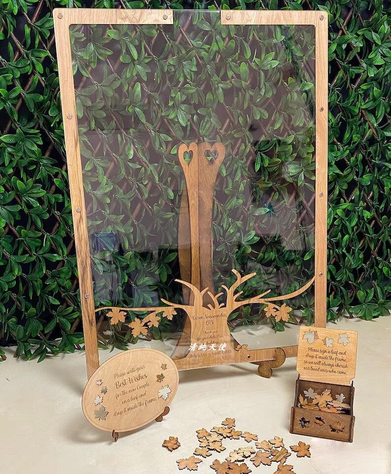 Creative Custom Marriage Gyeongsang Day Annual Meeting Fingerprint Photo Frame Signature Plate Album to the Box Prop Leaves Wood Chip-Taobao