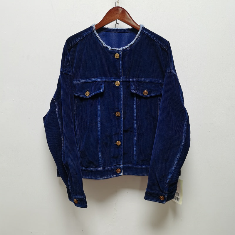 Brand Label-Free Women's Autumn Clothing New Corduroy Thick Casual Jacket Loose Round Neck Single-Breasted Top 0150