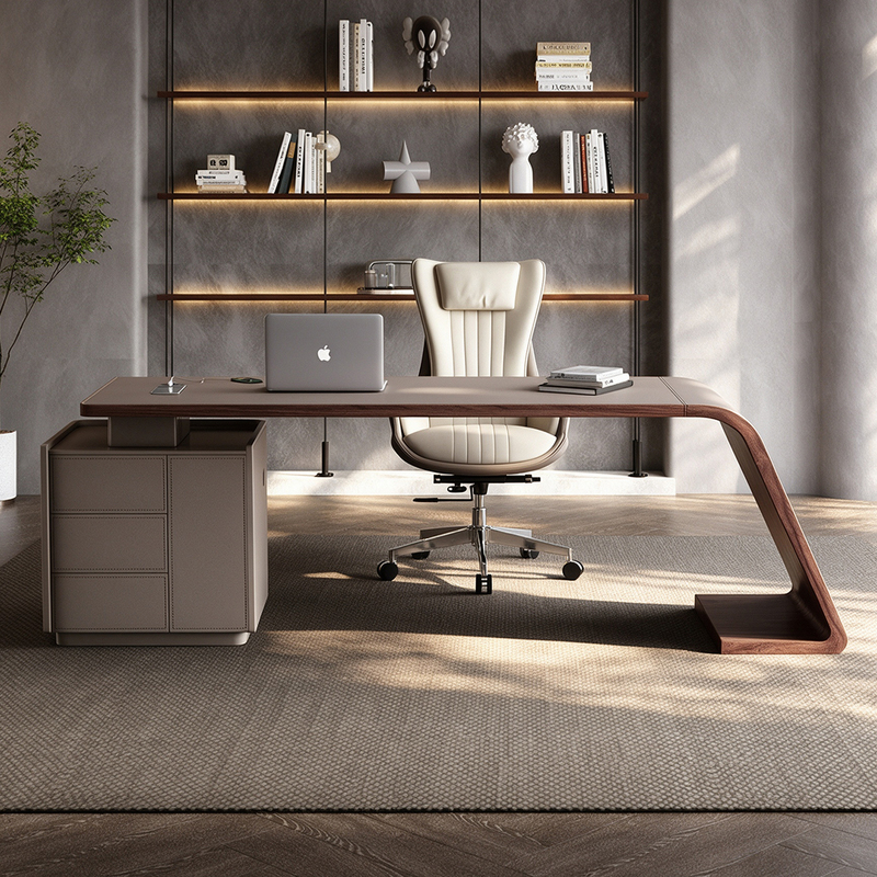 Office Boss Computer Desk, Movable Bedroom Study Desk, Designer's New Model, Solid Wood Saddle Leather Desk Office Boss Computer Desk, Movable Bedroom Study Desk, Designer's New Model, Solid Wood Saddle Leather Desk