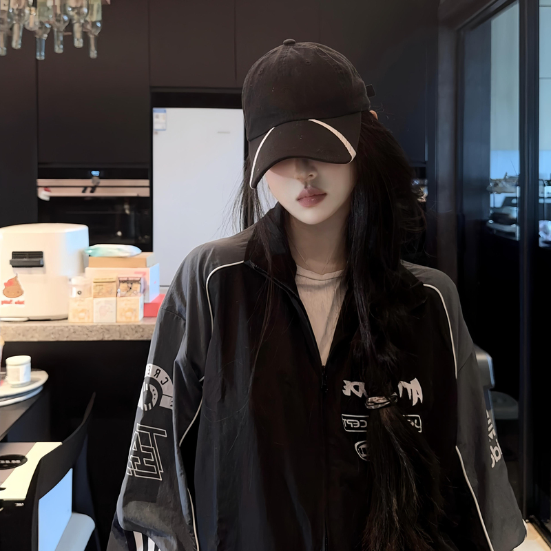Wang Anyu's Same Style Three-Stripe Trendy Korean Fashion Motorcycle-Style Sports Casual Jacket Early Autumn Stand Collar Windproof Coat