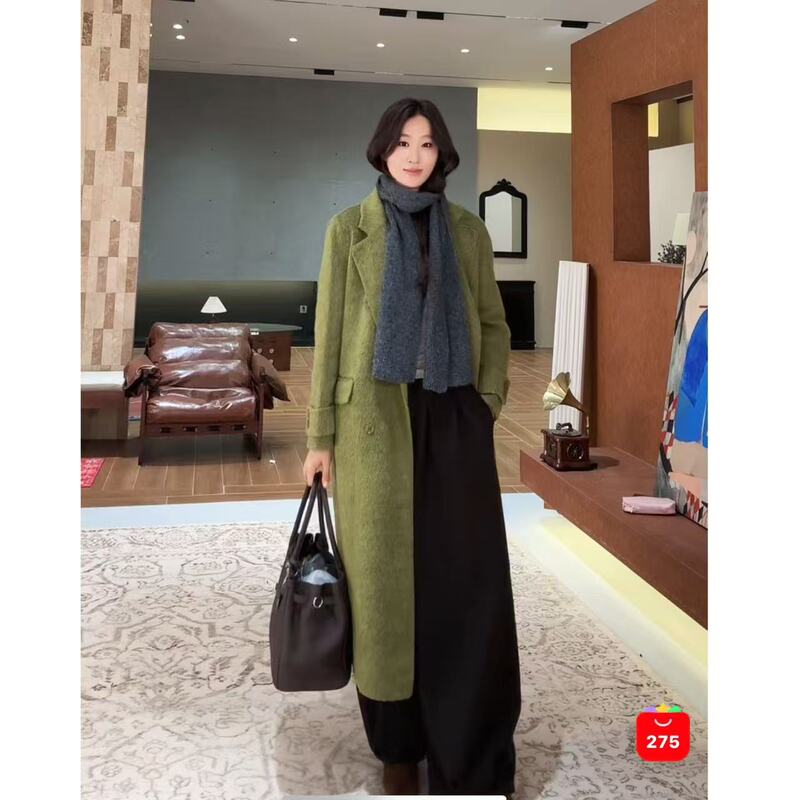 10.4 Camel Wool, Mulberry Silk, Sheep Wool, Korean Style Double-Sided Wool Coat, Autumn and Winter Long Style, Double-Breasted, Purple 10.4 Camel Wool, Mulberry Silk, Sheep Wool, Korean Style Double-Sided Wool Coat, Autumn and Winter Long Style, Double-Breasted, Purple