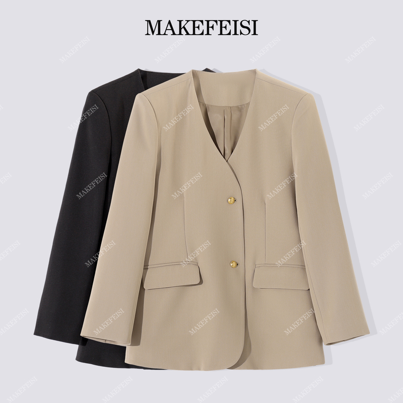 【Jinjin Fan Favorite】"Simple V-Neck" Autumn Outfit Simple V-Neck Two-Button Slimming Jacket C440 【Jinjin Fan Favorite】"Simple V-Neck" Autumn Outfit Simple V-Neck Two-Button Slimming Jacket C440