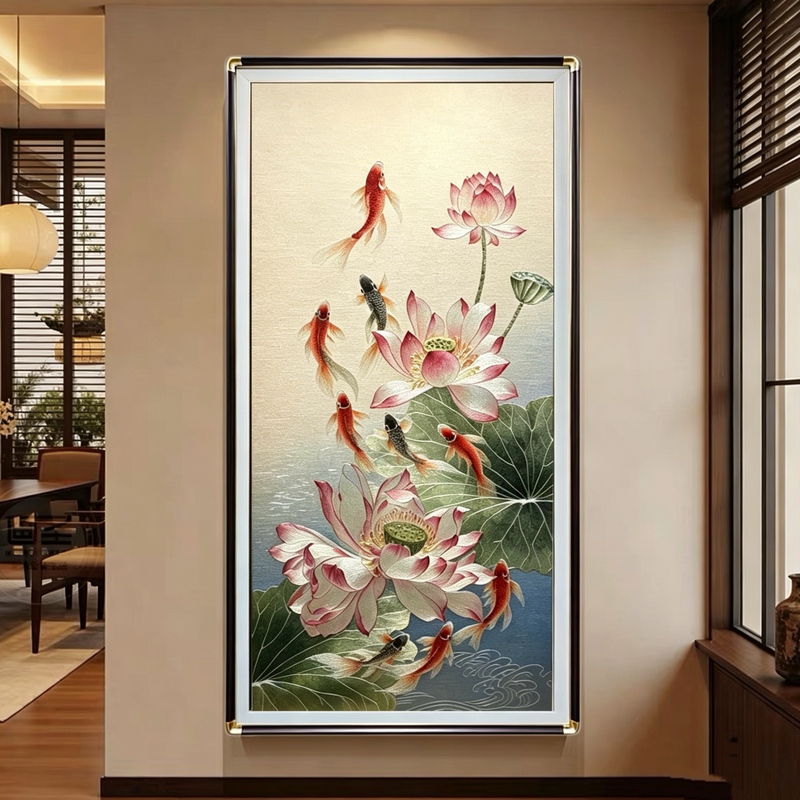 Lotus and Nine Fishes Picture, Living Room Entrance Embroidery Decorative Painting, High-End Corridor Aisle Facing the Door, Suzhou Embroidery Hanging Painting Lotus and Nine Fishes Picture, Living Room Entrance Embroidery Decorative Painting, High-End Corridor Aisle Facing the Door, Suzhou Embroidery Hanging Painting
