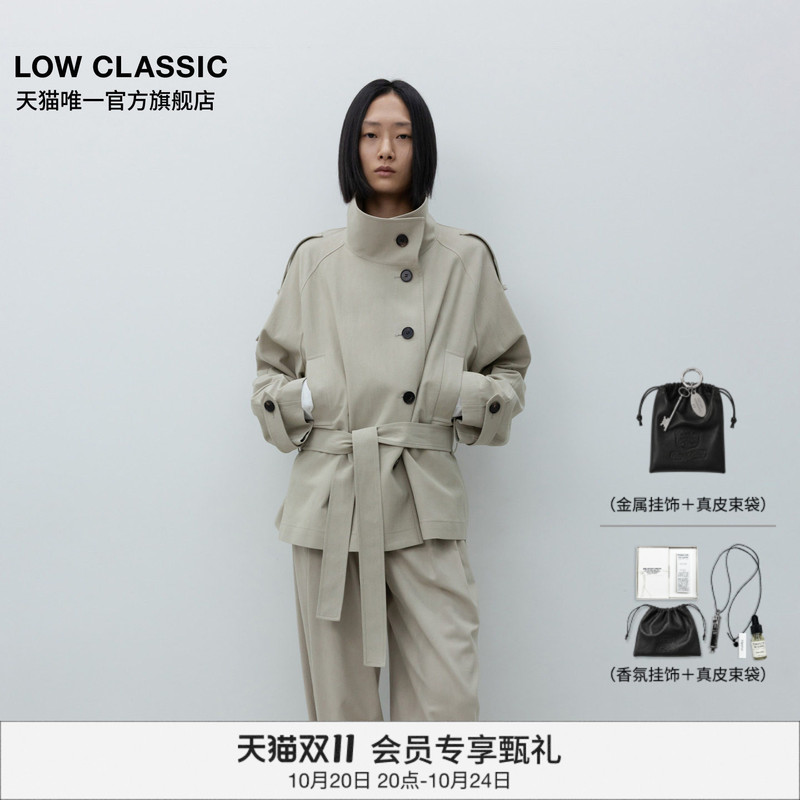 [Official Authentic Product] Low Classic Fold-Over High Collar Lace-Up Oversized Short Jacket Simple Style Windbreaker Coat for Women