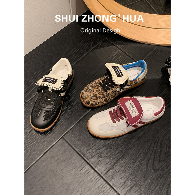 Leopard Print Horsehair Flip-Top Training Shoes for Women 2026 Summer New Retro Genuine Leather Thick-Soled Sneakers Casual Shoes