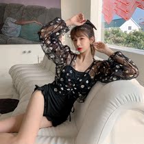 Swimsuit female summer conjoined 2021 new sexy long sleeve sunscreen small chest gathered thin conservative cover meat hot spring swimsuit