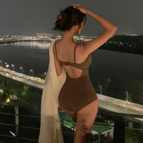 Swimwear Women summer 2021 New Korean vintage minimalist backless big chest gathering cover belly thin conservative swimsuit