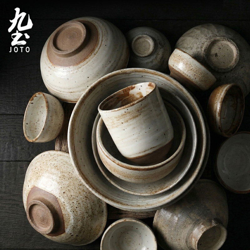 Jiutu Handmade Coarse Pottery Tableware Set, Traditional Earthenware Bowls and Japanese-Style Ceramic Plates, Dishes and Bowls for Home Use, Japanese-Style Coarse Pottery Tableware Jiutu Handmade Coarse Pottery Tableware Set, Traditional Earthenware Bowls and Japanese-Style Ceramic Plates, Dishes and Bowls for Home Use, Japanese-Style Coarse Pottery Tableware