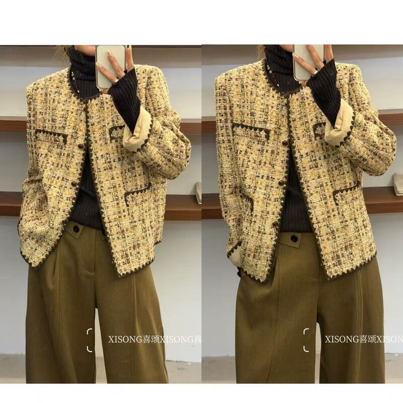 10.16 # Y Tweed Short Jacket for Women, 26 Autumn New Style, Gold Light Luxury Long-Sleeve Woven Jacket