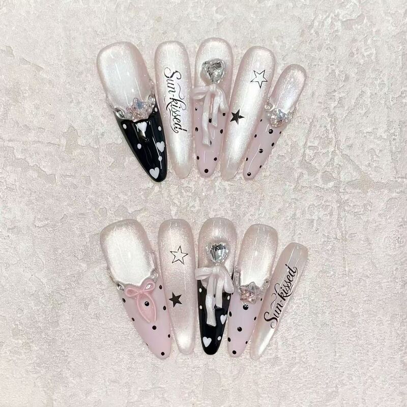 New Black and Pink Ballet Diary Popular Press-On Nails Sweet Cool Poodle Ballet Polka Dot Black and Pink Butterfly French Manicure New Black and Pink Ballet Diary Popular Press-On Nails Sweet Cool Poodle Ballet Polka Dot Black and Pink Butterfly French Manicure