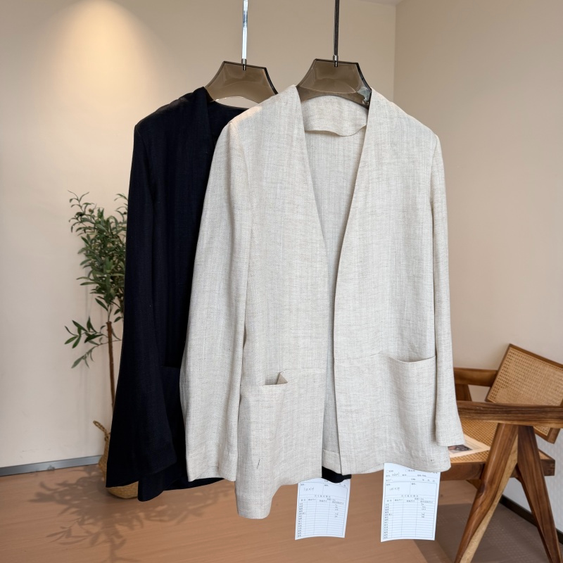 【Xing Kangli Selection】High-Quality Export Herringbone Linen Tencel V-Neck Blazer (261287)
