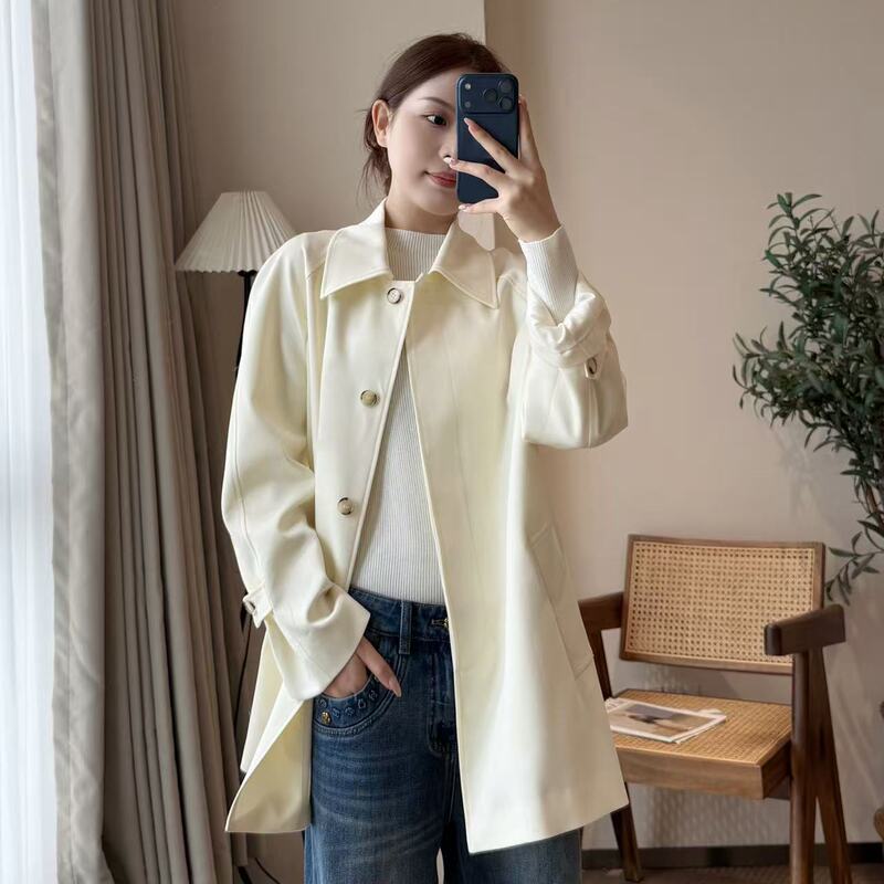 【Kangli Selection】British Imported Acetate Wool Casual High-End Lapel Women's Trench Coat (262153)