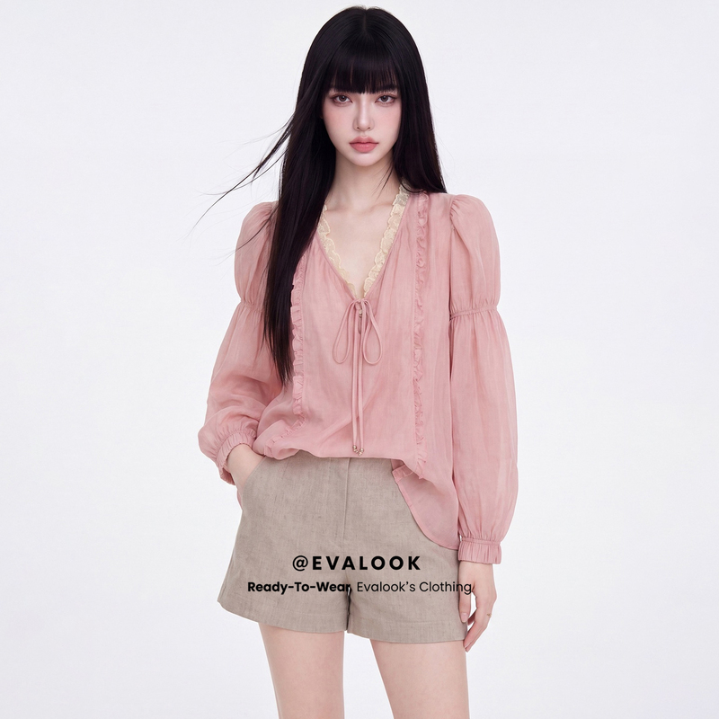 Evalook French-Style Age-Reducing Lace Patchwork Puff Sleeve Shirt, Ethereal and Sweet, Makes You Look Fairer, Stunning Top Evalook French-Style Age-Reducing Lace Patchwork Puff Sleeve Shirt, Ethereal and Sweet, Makes You Look Fairer, Stunning Top