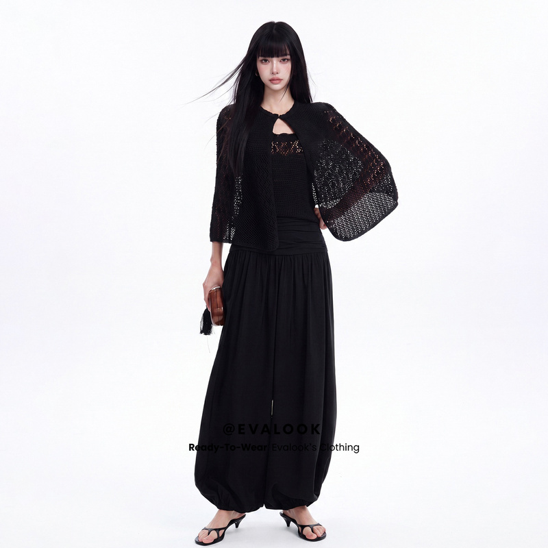 Evalook Dark Floral Texture Lazy Shawl Jacket with Lace Suspenders Two-Piece Set, High-End and Elegant Top Evalook Dark Floral Texture Lazy Shawl Jacket with Lace Suspenders Two-Piece Set, High-End and Elegant Top