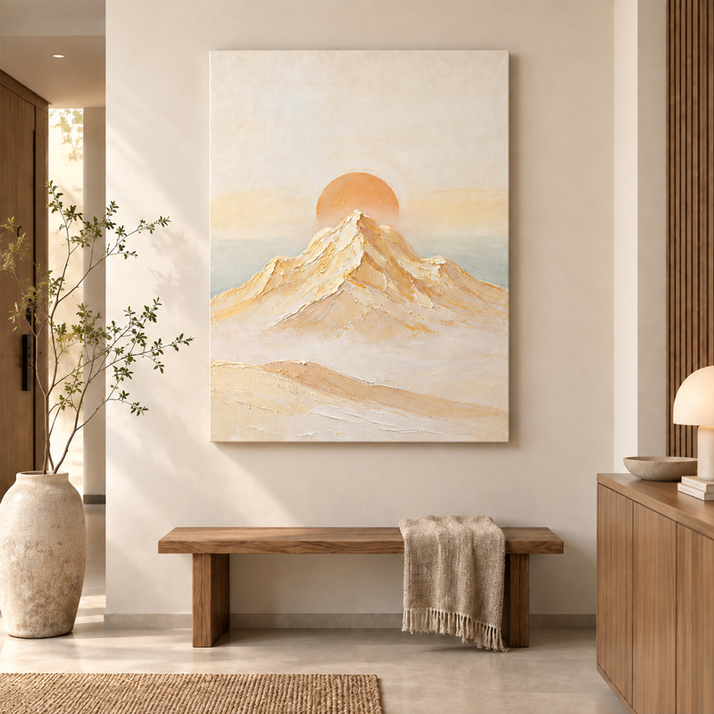 Hand-Painted Oil Painting of the Golden Mountain in Dafen Village, High-End Abstract Texture Wall Art for Entryway, Living Room, and Corridor Hand-Painted Oil Painting of the Golden Mountain in Dafen Village, High-End Abstract Texture Wall Art for Entryway, Living Room, and Corridor