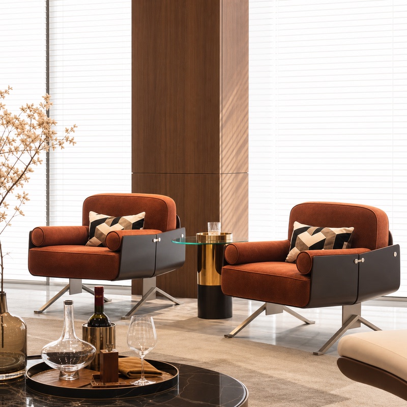 Hotel Lobby Vip Lounge Area Sofa Chair, Sales Office Reception Area Leisure Chair, Model Room Light Luxury Single Sofa
