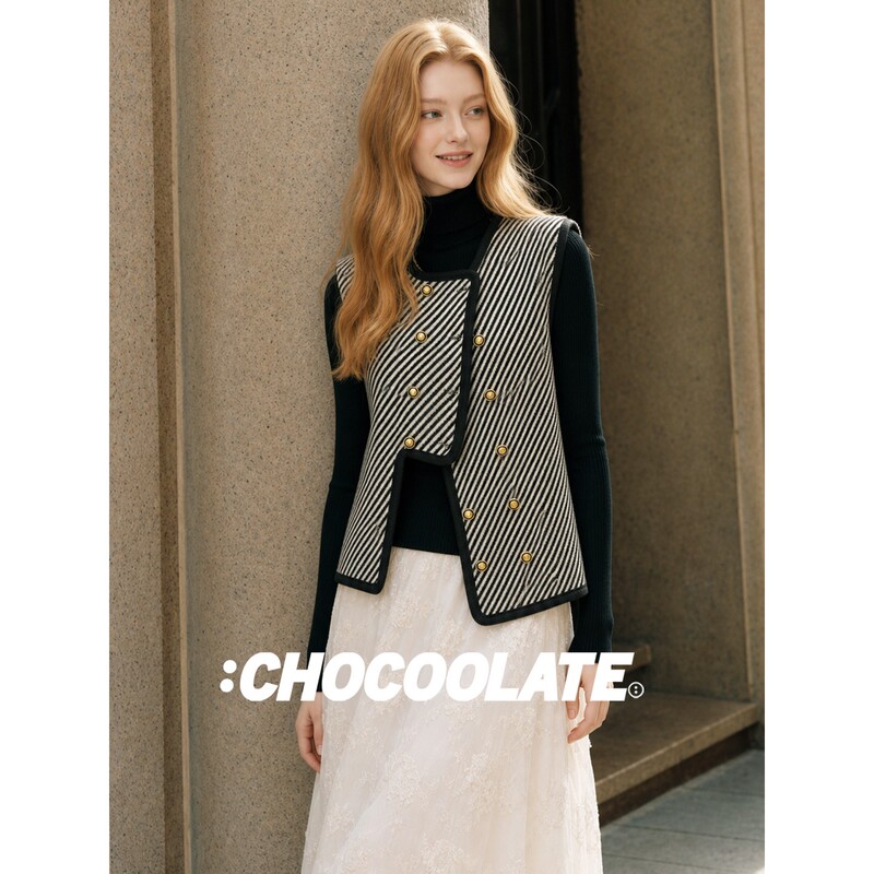It:Chocoolate Black and White Houndstooth Knitted Vest for Women, Autumn Commuter Style Outerwear, Layered Sleeveless Vest It:Chocoolate Black and White Houndstooth Knitted Vest for Women, Autumn Commuter Style Outerwear, Layered Sleeveless Vest