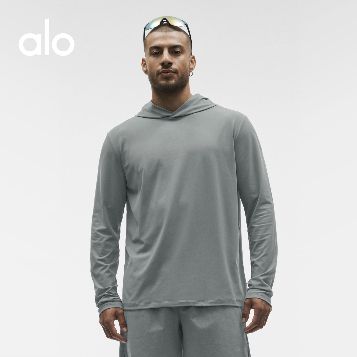ALO｜Áo thun dài tay có mũ trùm đầu co giãn dành cho nam giới Conquer Reform Sports Training