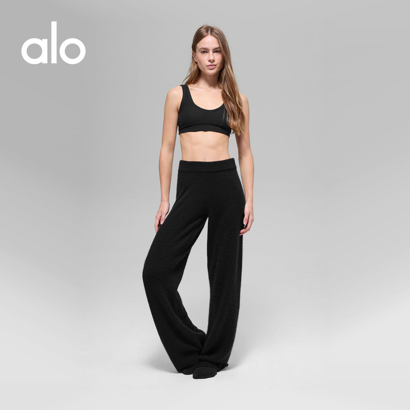 Alo｜Women's New Class Loose Casual Ribbed Wool Blend High-Waisted Wide-Leg Pants
