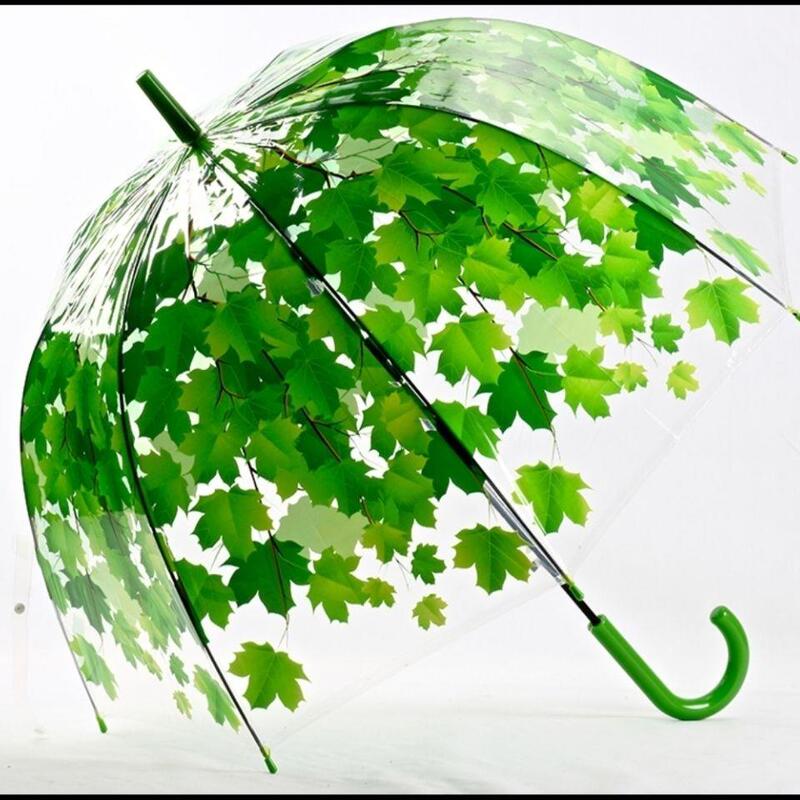 Minimalist Vintage Student-Style Japanese Fresh and Trendy Long-Handle Transparent Arch-Shaped Leaf Umbrella for Women Minimalist Vintage Student-Style Japanese Fresh and Trendy Long-Handle Transparent Arch-Shaped Leaf Umbrella for Women