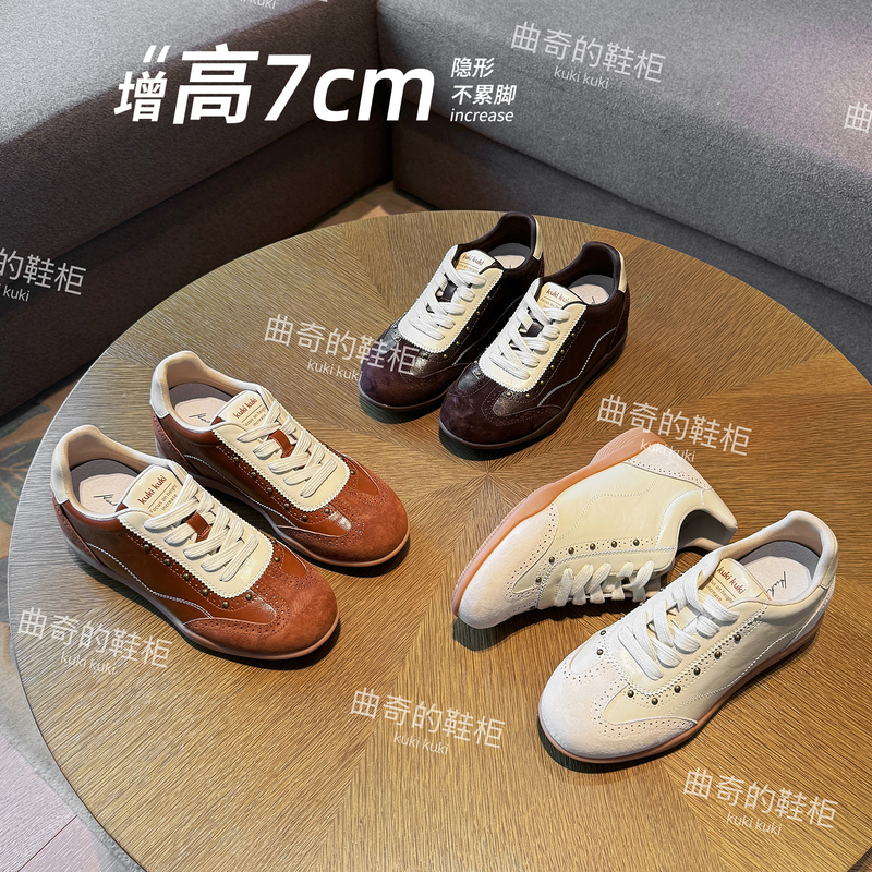 Curk's Shoe Cabinet Has Increased in Height. 7cm Autumn/Winter 2026 Women's Retro Casual Soft-Soled Brogue Carved German Training Shoes