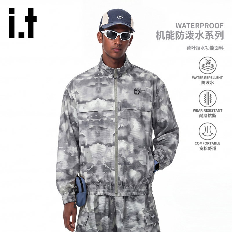 It Awayout American-Style Functional Camouflage Work Jacket for Men, Spring and Autumn Zip-Up Cardigan, Tie-Dye Trendy Brand Jacket