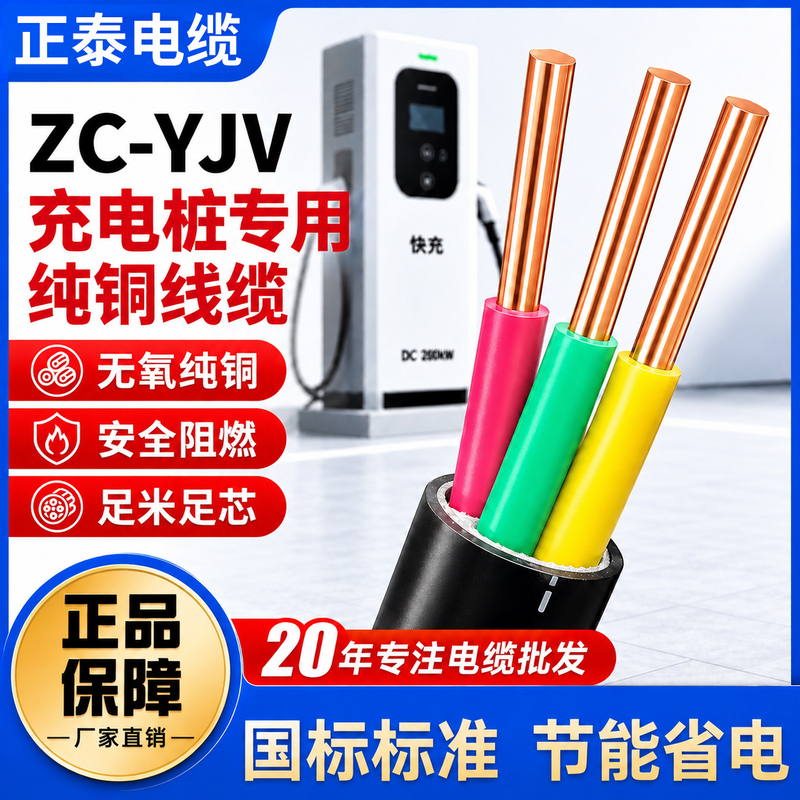 National Standard Copper Core Yjv Cable 2 3 4 5 Core 1.5 2.5 4 6 Square Three-Phase Charging Pile Cable Wire