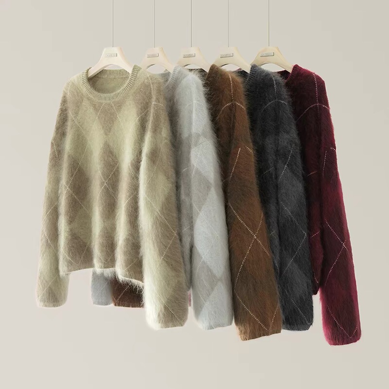 31-Jia/Huangshi Brushed Warm Winter Upgrade Consinee 100% Cashmere Sweater Brushed Diamond Pattern Sweater Flat 10.8