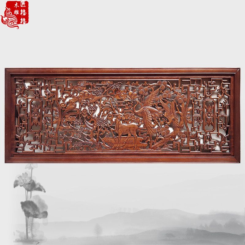 Dongyang wood carved horizontal wooden hanging piece of ancient antique background wall plaque rectangular wall hanging