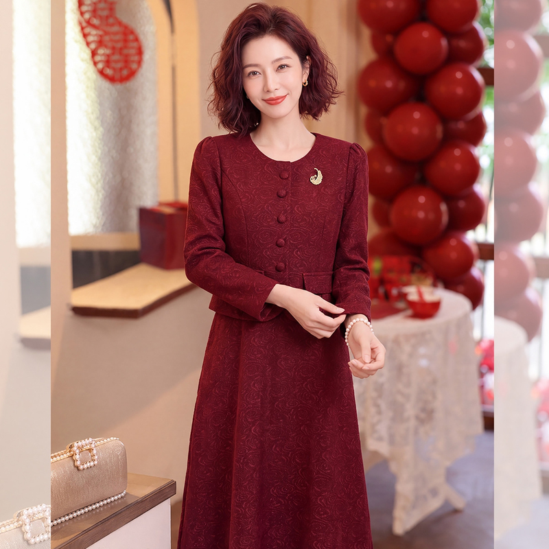Ormior Mom's Autumn Stylish Chinese-Style Two-Piece Wedding Dress New Model for Middle-Aged and Elderly Mothers' Wedding Attire Ormior Mom's Autumn Stylish Chinese-Style Two-Piece Wedding Dress New Model for Middle-Aged and Elderly Mothers' Wedding Attire