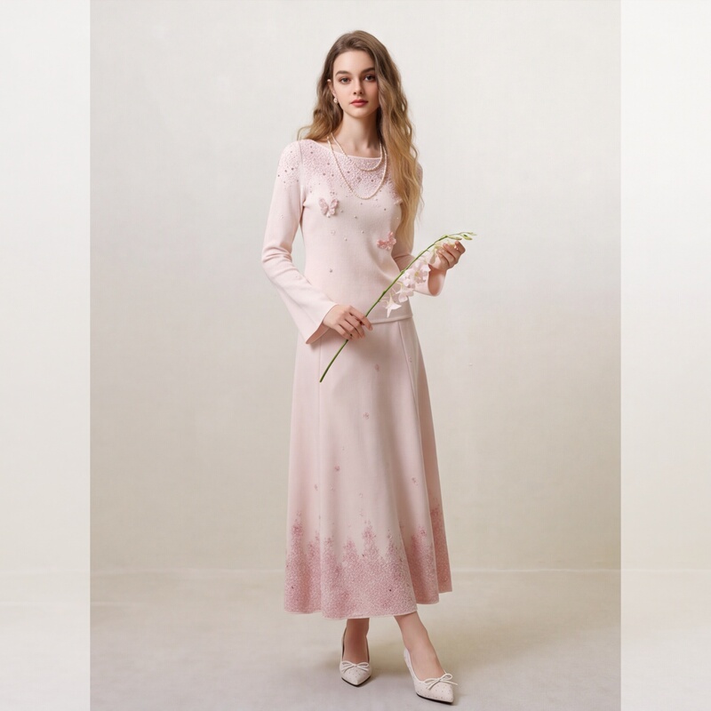 Queenly Queen High-Fashion Outfit 2026 Set Gentle Style Gradient Pink Butterfly Decoration Two-Piece Set