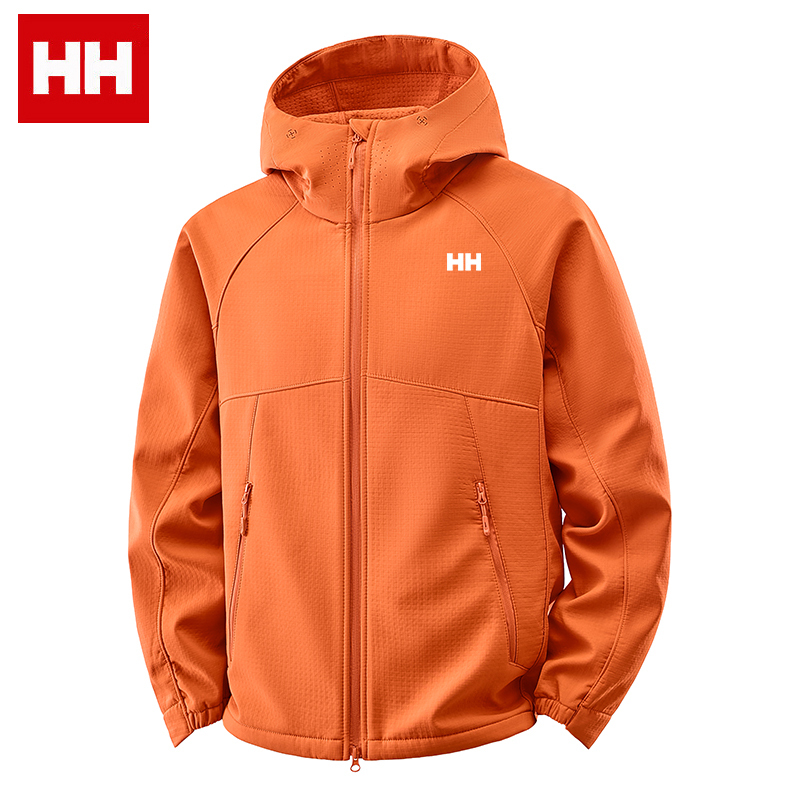 [Same Style as Wang Yibo] Hh Windproof Fleece-Lined Softshell Jacket for Men, Hooded Outdoor Hiking Water-Repellent Warm Jacket