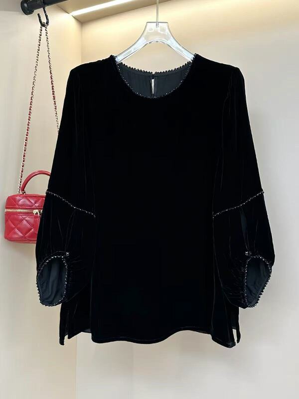 High-End Heavy Beading Design New Chinese-Style Silk Rong Top with Side Slit, Slimming and Versatile Skirt ~P14