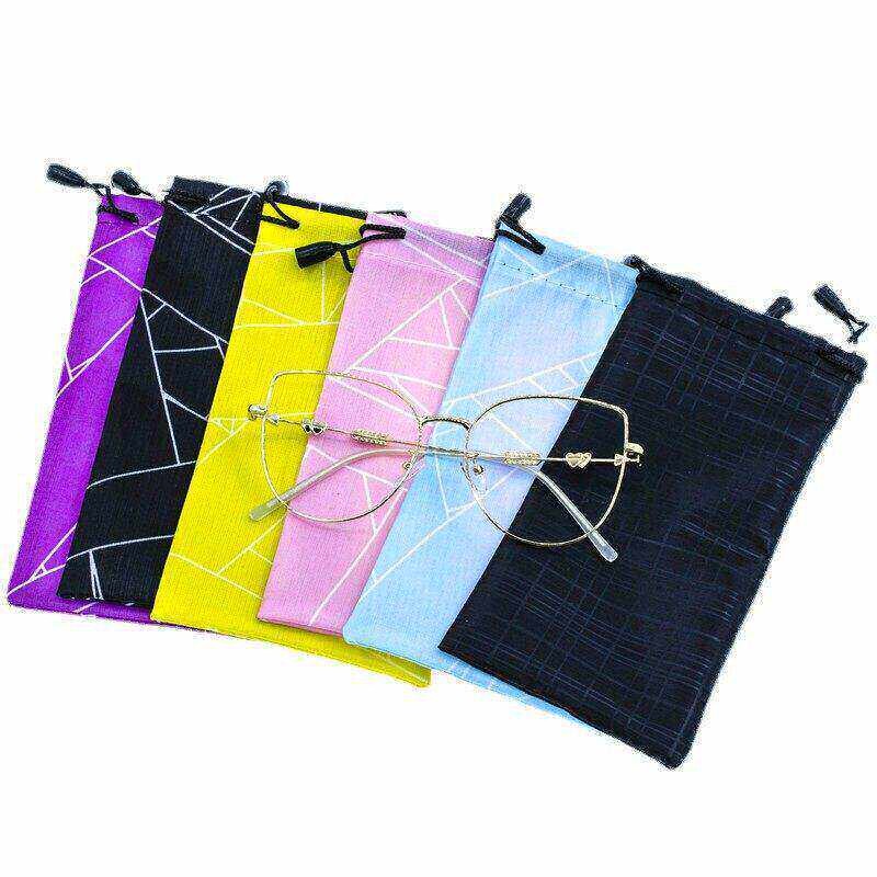 Sunglasses Bag with Double Drawstring, Composite Cartoon Eyeglass Cloth Pouch, Black Microfiber Eyeglass Bag
