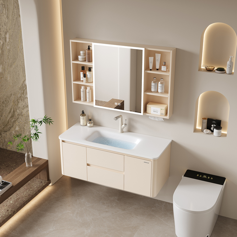 Arrow Brand Arc-Shaped Bathroom Cabinet with Integrated Hot-Bent Rock Slab Washbasin, Washstand, Washbasin Cabinet, Bathroom Cabinet Arrow Brand Arc-Shaped Bathroom Cabinet with Integrated Hot-Bent Rock Slab Washbasin, Washstand, Washbasin Cabinet, Bathroom Cabinet